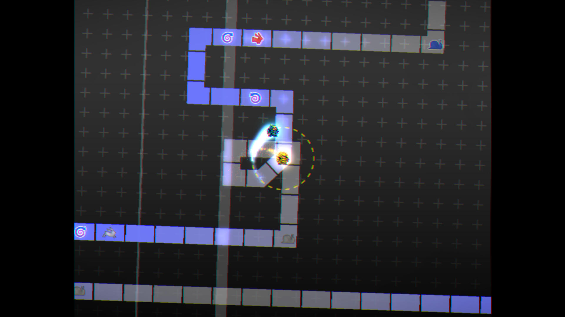 A Dance of Fire and Ice gameplay, plus symbols are repeated in the background, a white column is in the background and a square ratio is applied